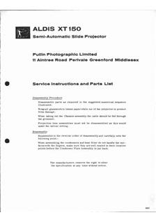 Aldis Ltd XT 150 manual. Camera Instructions.